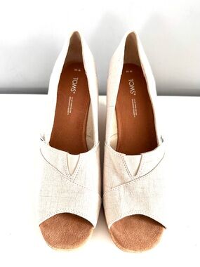 TOMS - Women’s, Peep-Toe, Wedge Heel, Natural Linen Colour, Size 10 like new